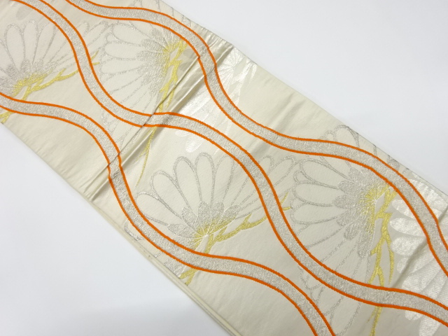 JAPANESE KIMONO / ANTIQUE FUKURO OBI / SILK / WOVEN PINE & TATEWAKU PATTERN